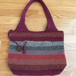The Sak Multicolor Crocheted Shoulder Bag - Burgundy, Pink, Gray